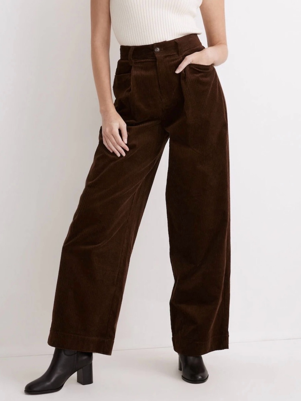 Madewell Corduroy Pleated Wide-Leg Pants in Forage 2